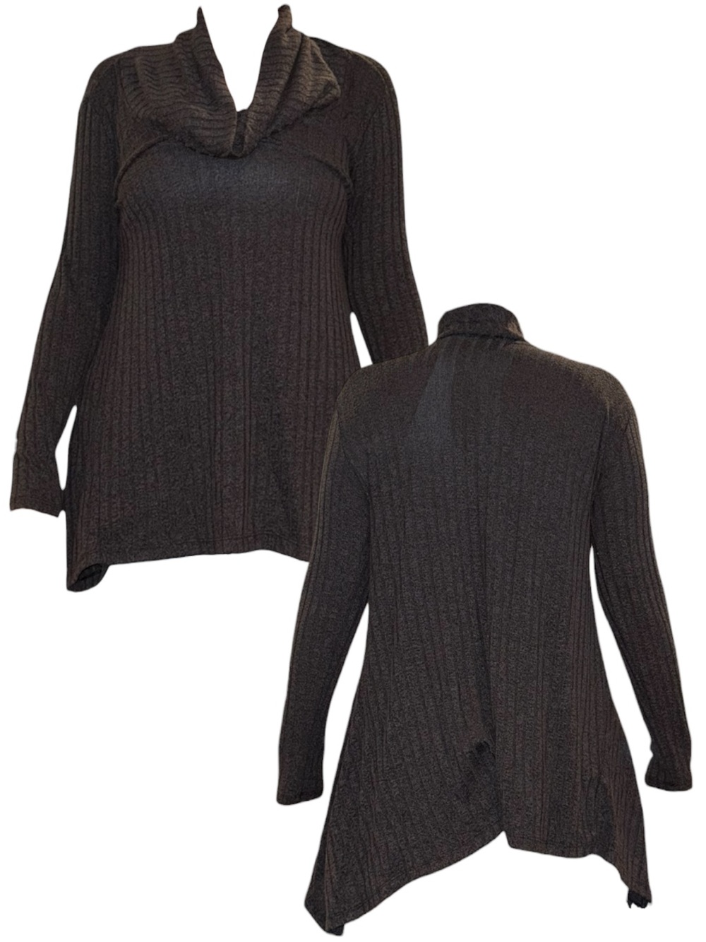 Dark Brown Ribbed Asymmetric Hem Women's Sweater
